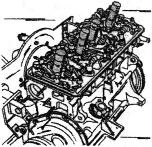 View of the cylinder head after removal of the cylinder head cover.