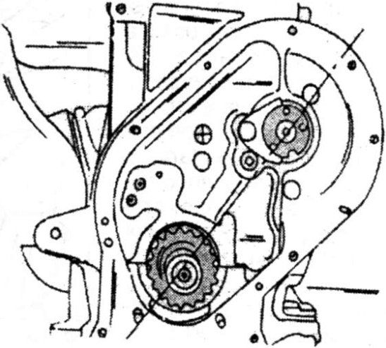 Crankshaft and camshaft with timing marks aligned