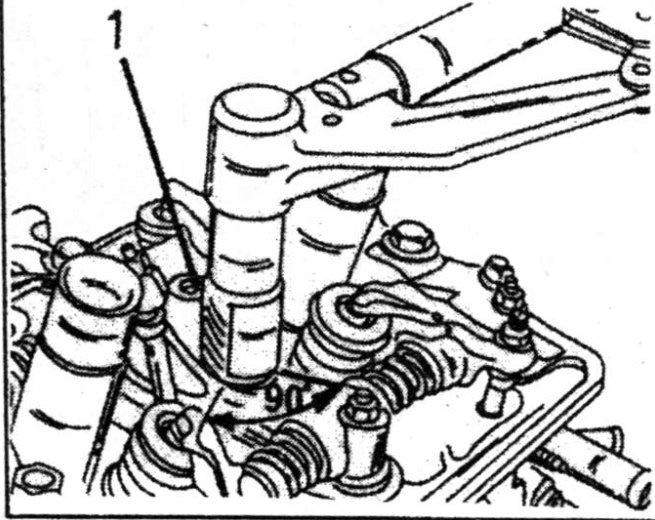 Angle-tightening of the cylinder head bolts when the angle is 90°. The socket (1) must be marked as shown.
