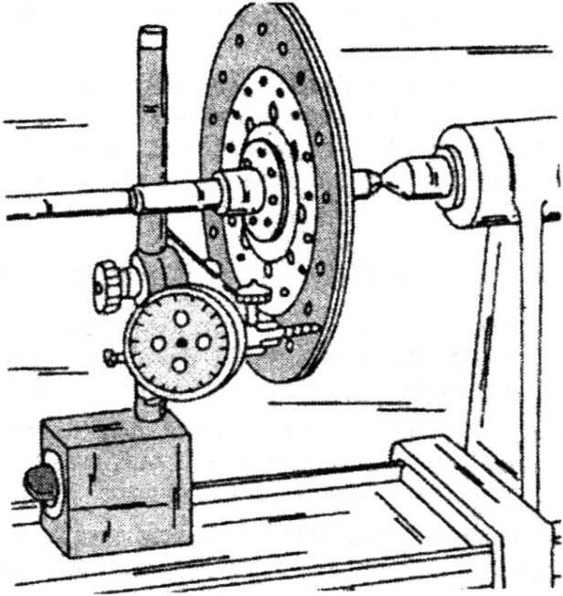 Checking a clutch disc for run-out.