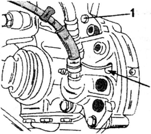 Details for removal and installation of a brake caliper, showing part 1 and bolt α