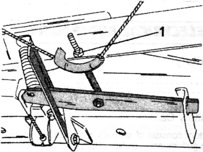 The nut (1) in the centre of the handbrake cable equaliser bracket is used to adjust the handbrake.
