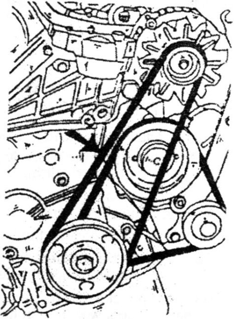 Details of the alternator belt adjustment, shown on a typical installation