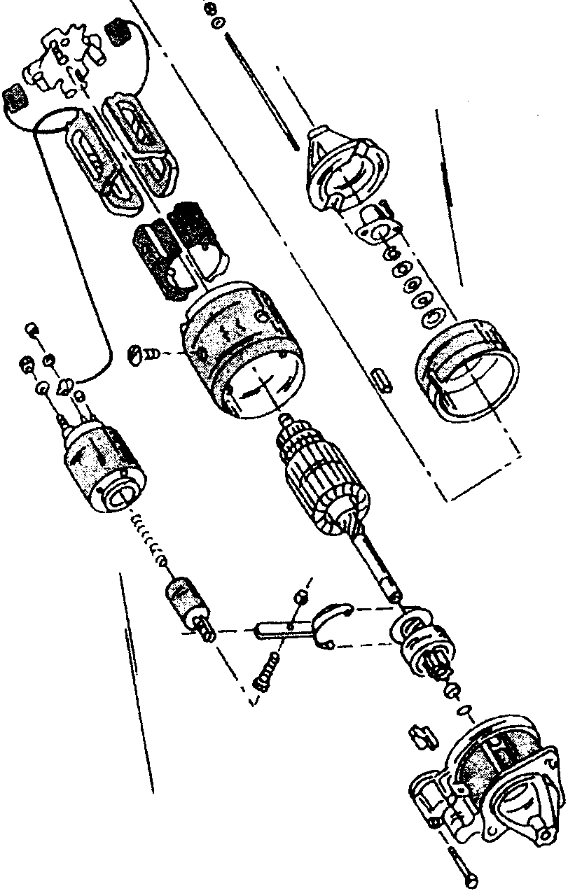 Exploded view diagram of a Bosch starter motor with various components shown separated and labeled by callouts.