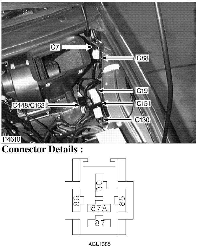 Description : Cooling fan relay Location : "Under bonnet, LH inner wing" Colour : Black Ge