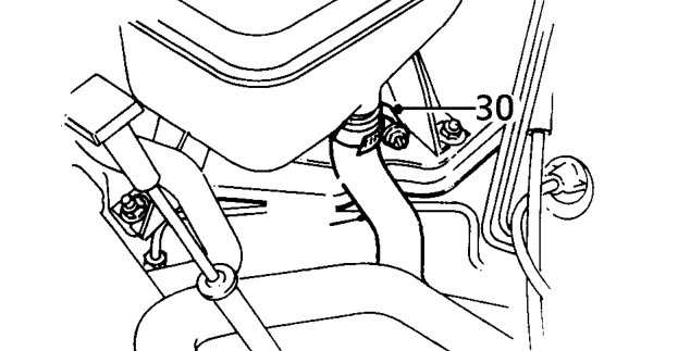 Loosen 2 clips and disconnect 2 hoses from heater.