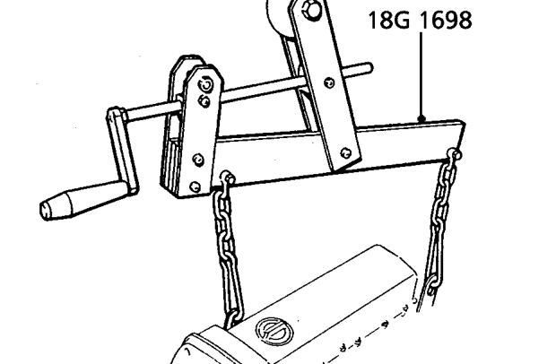 Fit lifting bracket tool 18G 1572/2 to cylinder head above dipstick tube, and tighten bolt