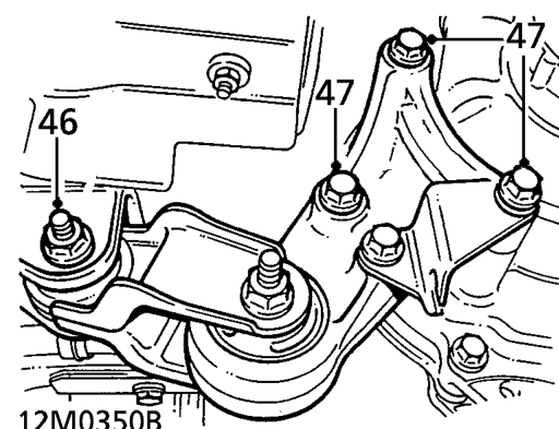 Loosen nut securing selector cable rod to selector lever.