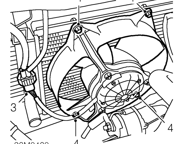 Cooling fan – Raise front of vehicle.