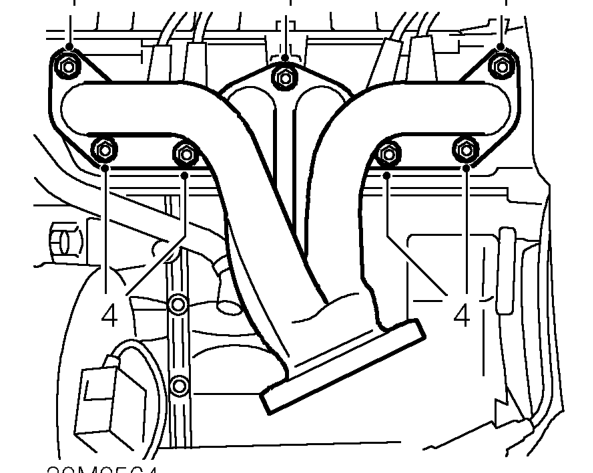 Exhaust manifold gasket – Release front pipe from manifold and discard gasket.
