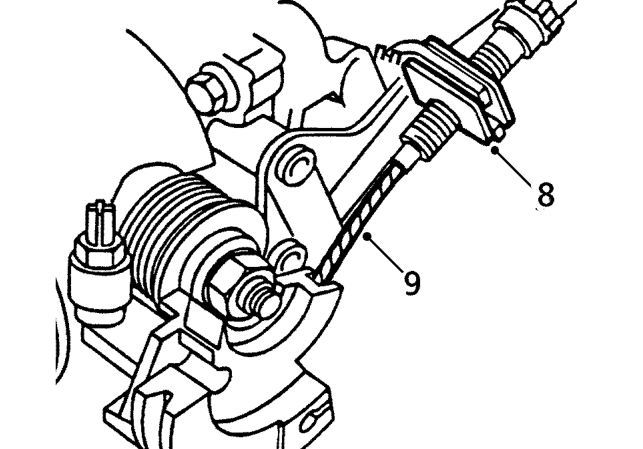 Automatic models: Loosen locknut, release kickdown cable from abutment bracket and disconn