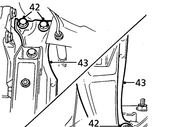 Remove 2 bolts securing LH mounting bracket to mounting.