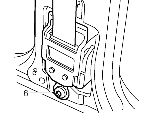 Front seat belt and pre-tensioner - 5 door – Remove seat belt lower Torx bolt.
