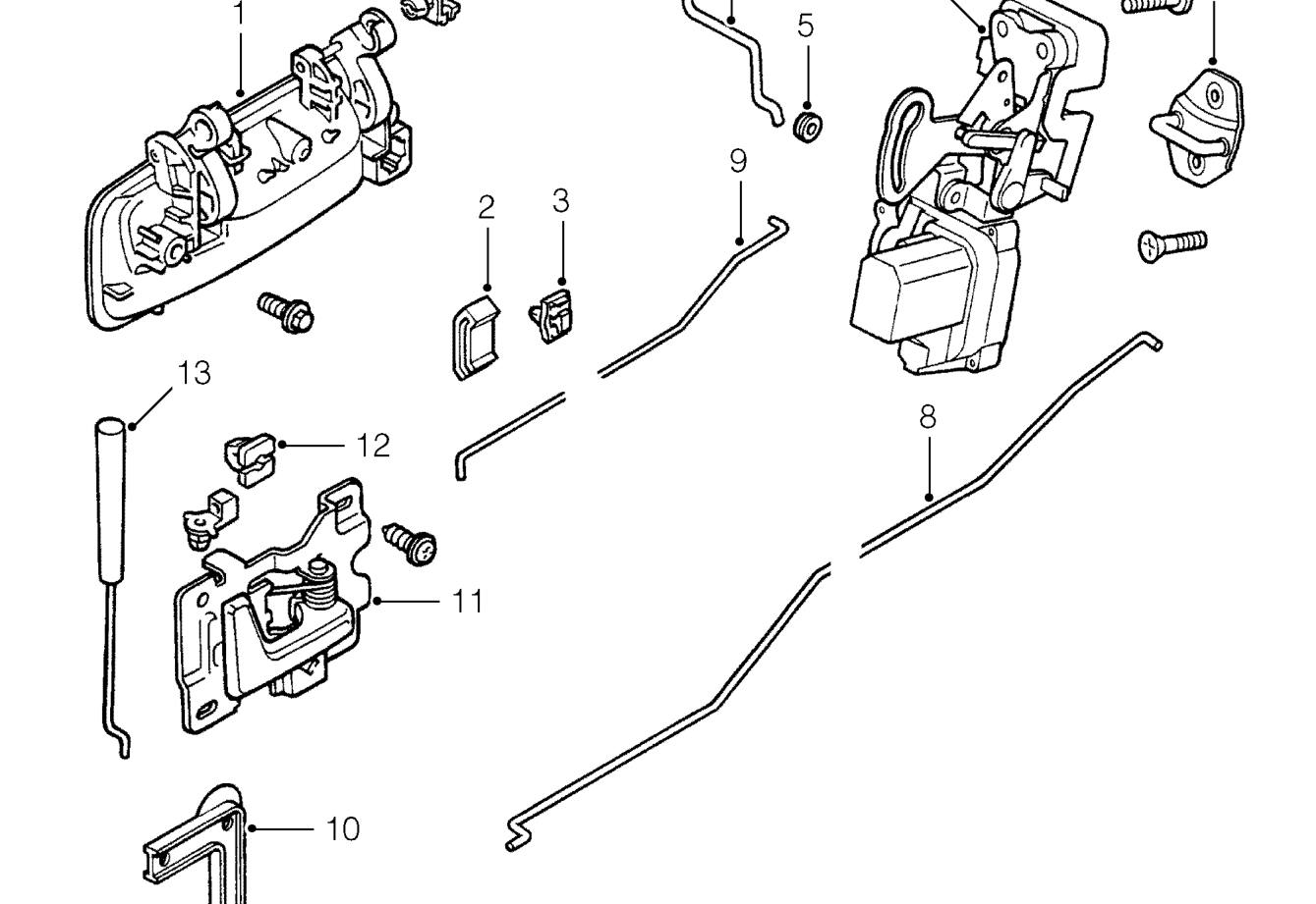 Rear door central locking components