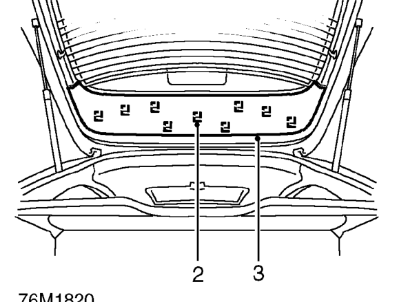 Tailgate upper finisher – Remove tailgate side finishers. See Interior trim components.
