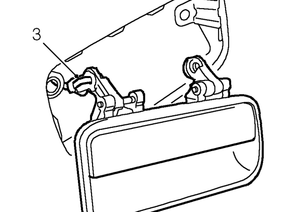 Rear door outside handle – Remove 2 bolts securing outside handle to door.