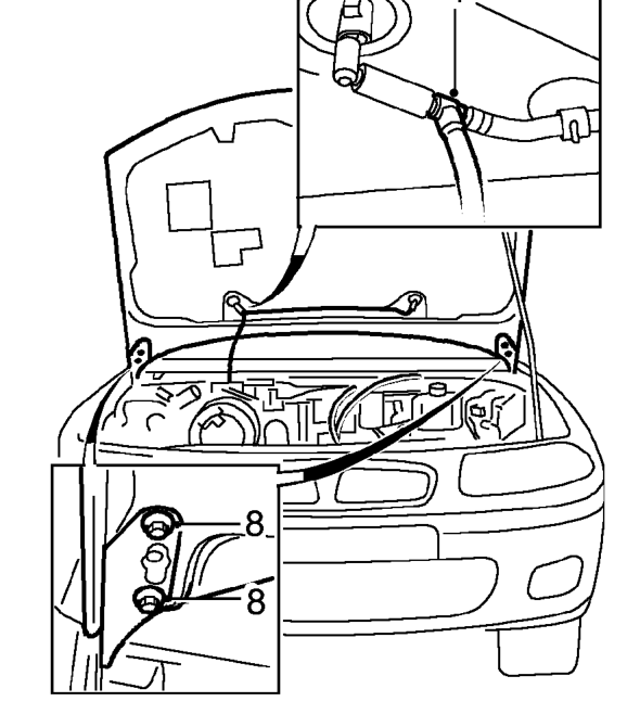 Bonnet – If bonnet is to be refitted, mark outline of hinges.