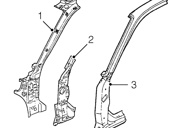 ’a’ post – Sidemembers are serviced either as an assembly or as separate front sidemember (1), sideme