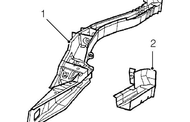 Rear longitudinal member – The spare wheel well assembly is serviced either as a separate part or as part of a rear f