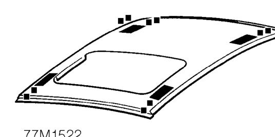Roof panel assembly – Remove headlining. See BODY, Interior trim components.