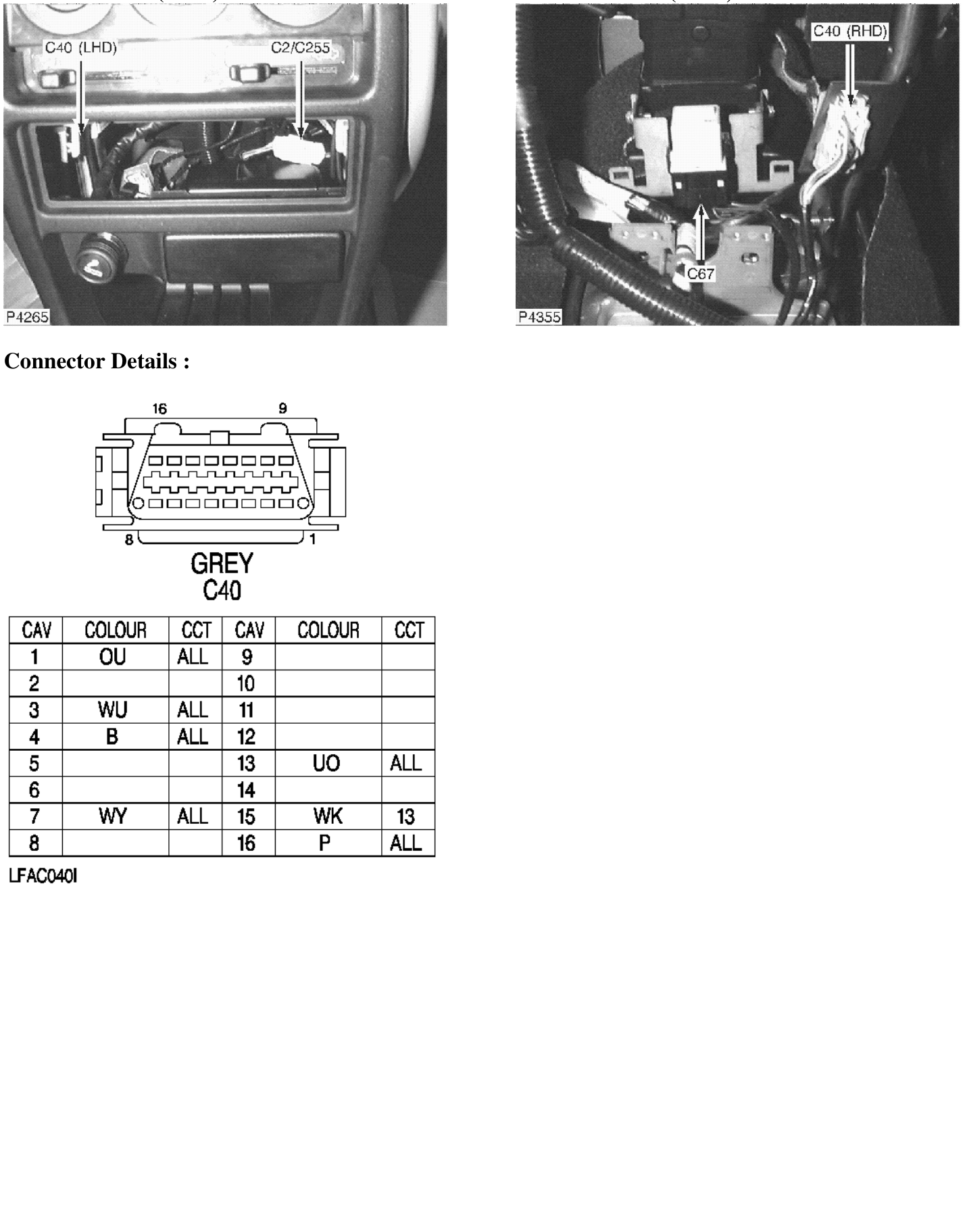 Photo location (lhd) : photo location (rhd) : – Description : Diagnostic Connector Location : Behind centre console