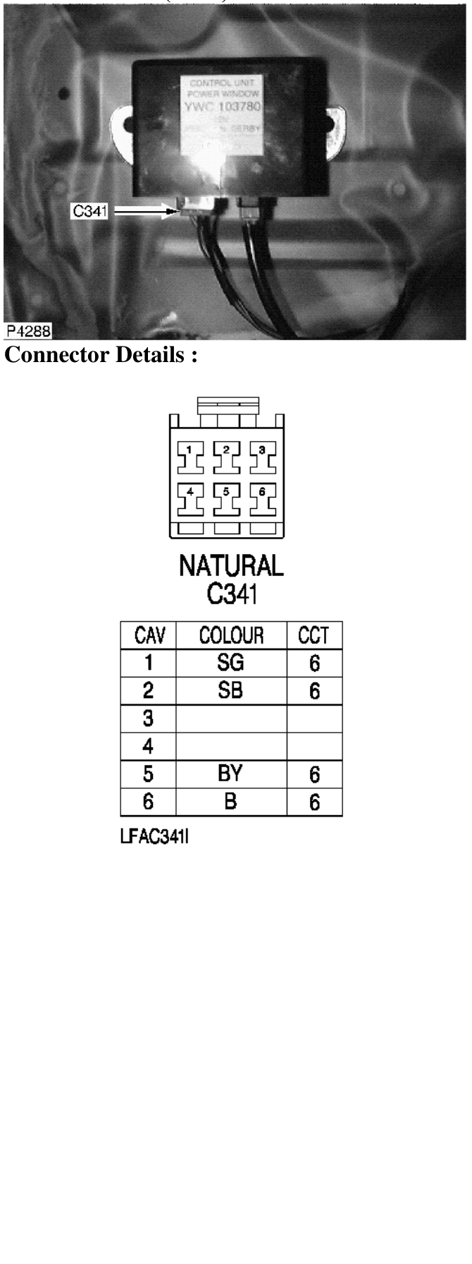 Photo location (lhd) : – Description : Window Lift Control Unit Location : Behind LH front door trim panel