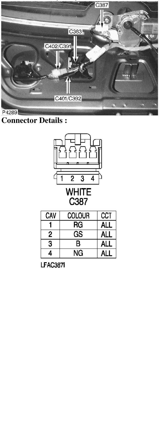 Photo location (lhd) : – Description : Rear Wiper Motor Location : RH side of taildoor, behind trim panel