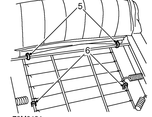 Front squab cover – Release cover hooks and retainer from rear bar.