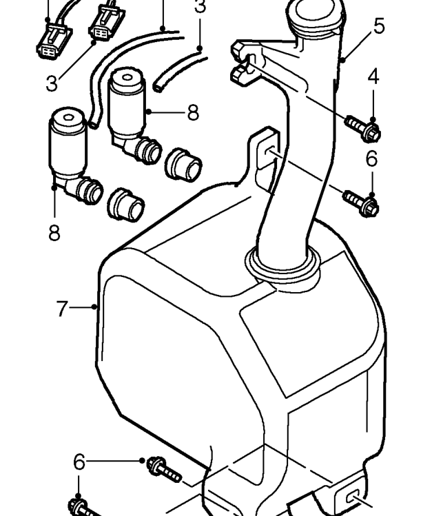 Windscreen washer reservoir – Position container to collect any fluid loss.