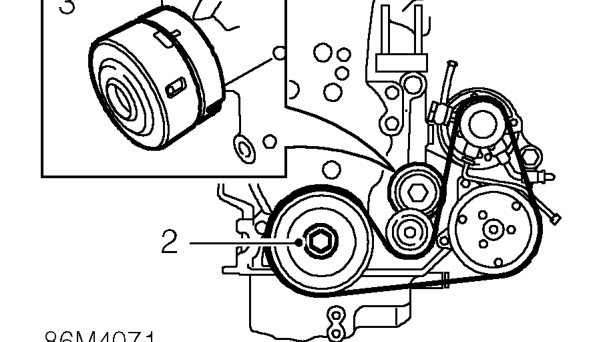 Auxiliary drive belt - ’l’ series without air conditioning – Using a socket and extension bar on the crankshaft pulley bolt, rotate engine a sufficient