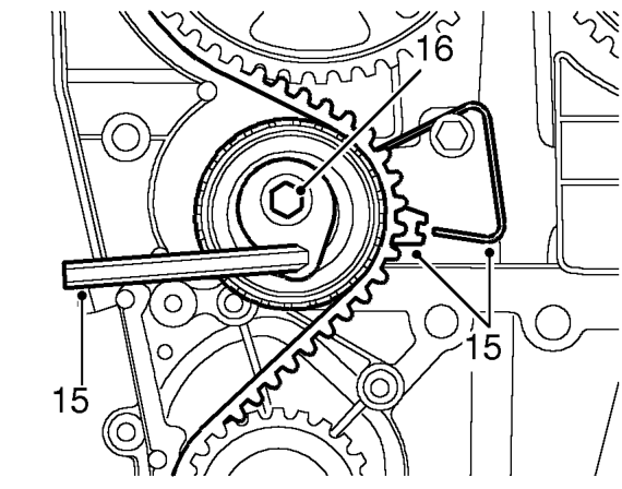 Tensioning timing belt – Remove camshaft gear locking tool 18G 1570.