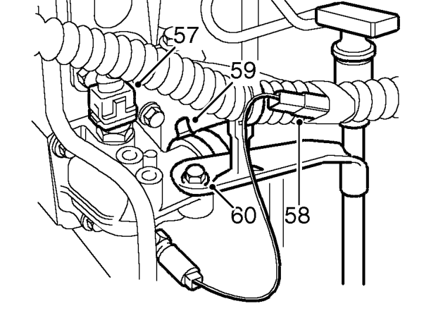 All models – Remove 2 bolts securing mounting bracket to coolant outlet elbow. Remove mounting bracket.