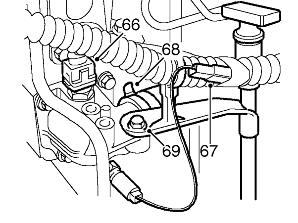 All models – Remove 2 bolts securing mounting bracket to coolant outlet elbow. Remove mounting bracket.