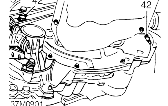 Remove 2 upper bolts securing gearbox to engine.