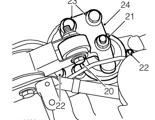 Remove through bolt securing engine steady bar to bracket on sump.