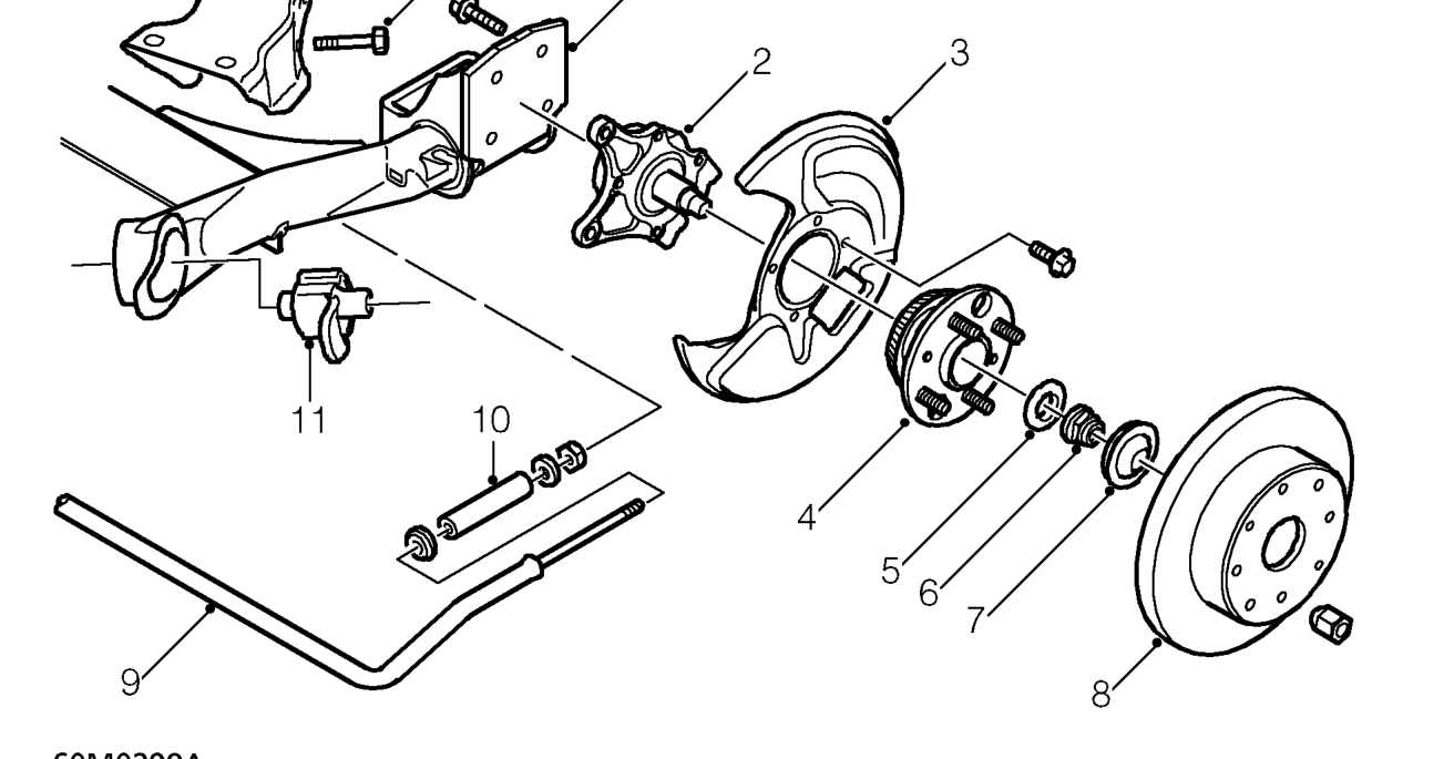 Rear hub and bearing - models with disc brakes