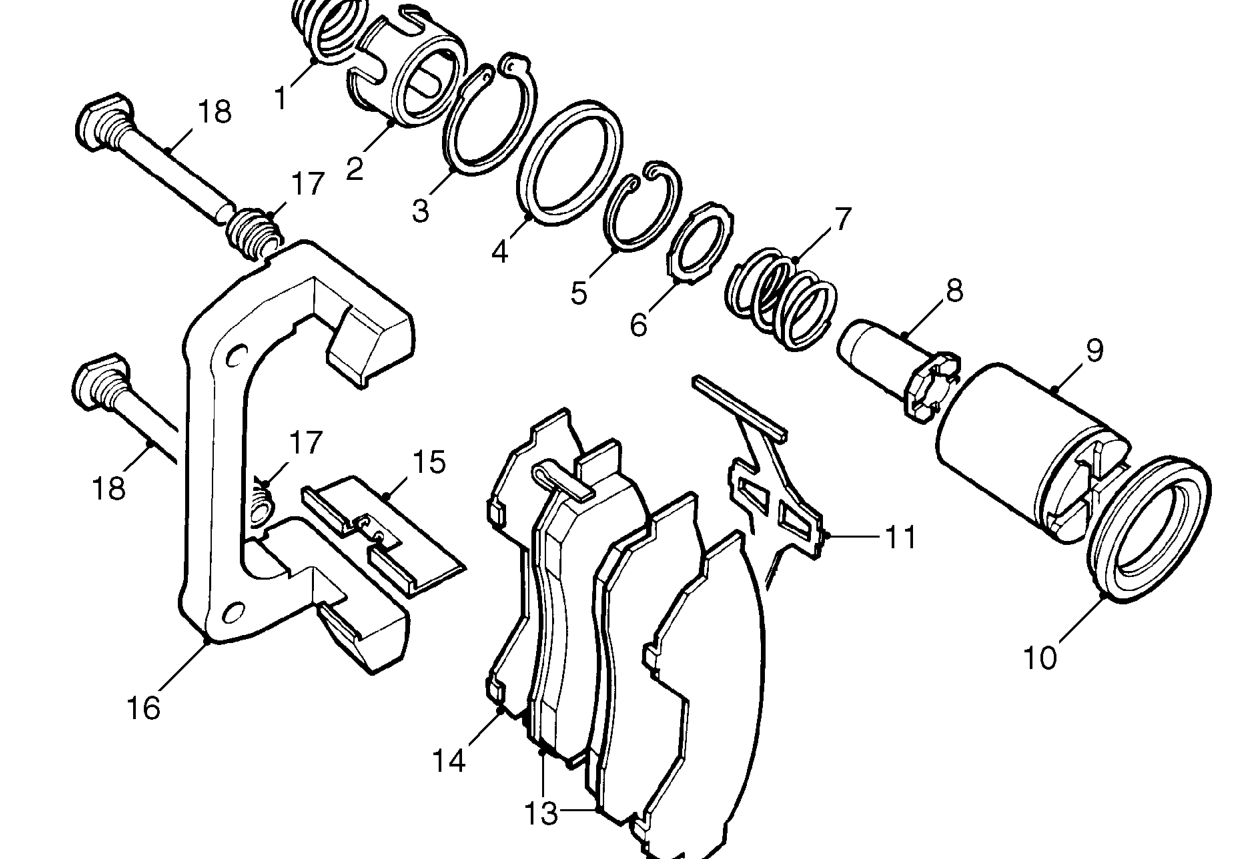 Rear brake caliper components continued