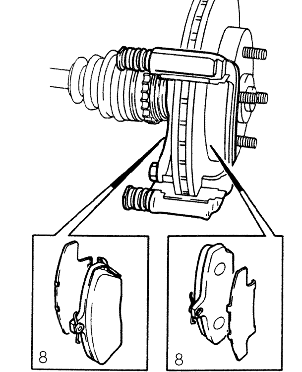 Front brake caliper – Remove caliper housing from carrier.