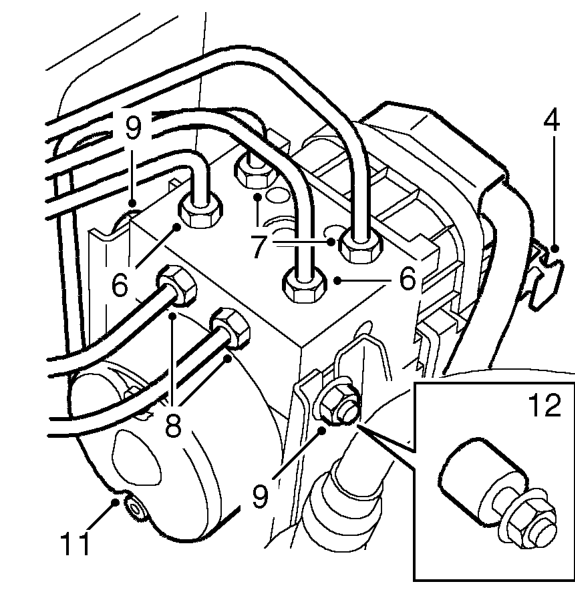 Abs hydraulic modulator - 98my on – Connect bleed tube to bleed screw, front LH caliper. Repeat above operation.