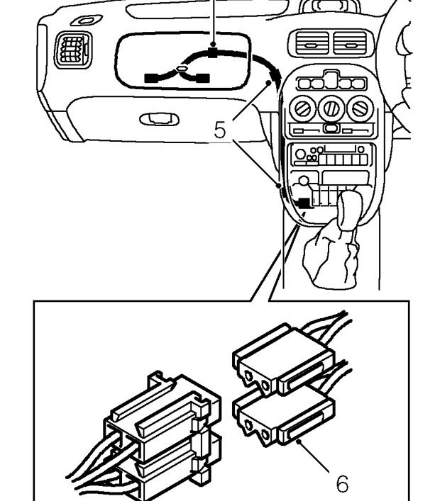 Passenger airbag harness – Remove front console. See BODY, Interior trim components.