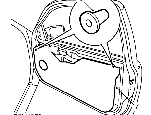 Front door plastic sheet – Disconnect multiplug and remove speaker.