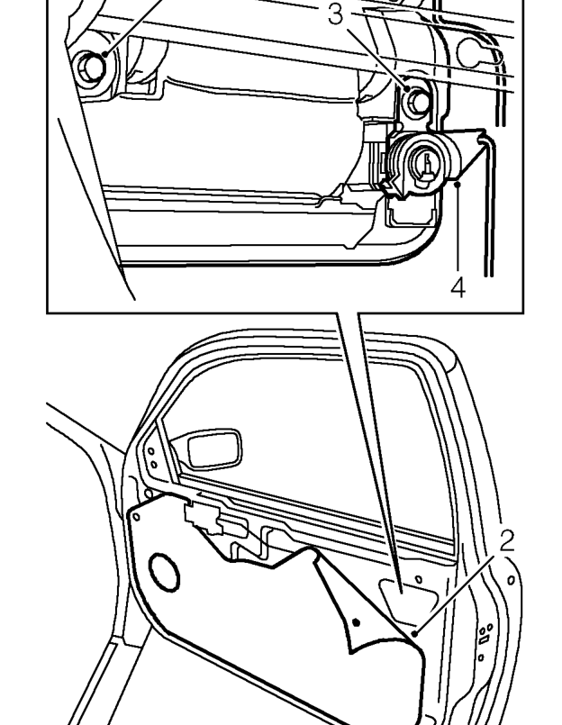 Front door outside handle – Remove front door plastic sheet. See Interior trim components.