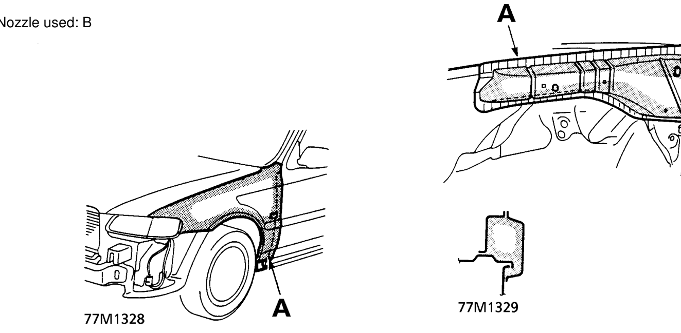 Inner wing upper member inside – Also apply agent to the front wing filling pillar.