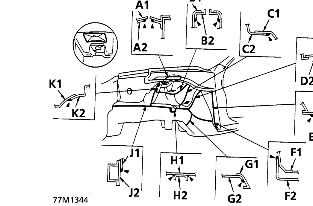 Front inner wing – The small triangular symbols indicate sealing locations