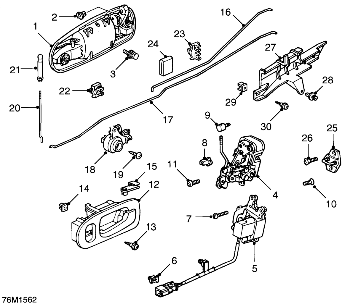 Rear door central locking components