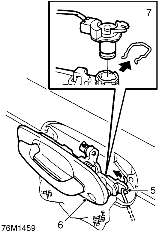 Front door outside handle – Remove 2 bolts outside handle to door.