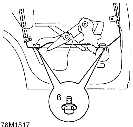 Rear door glass – Motor or wind window up or down for access to bolts securing glass to regulator.