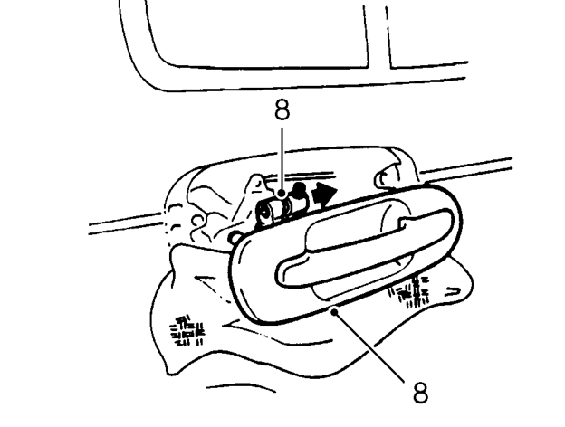 Remove 2 bolts from outside door handle and release handle from door.