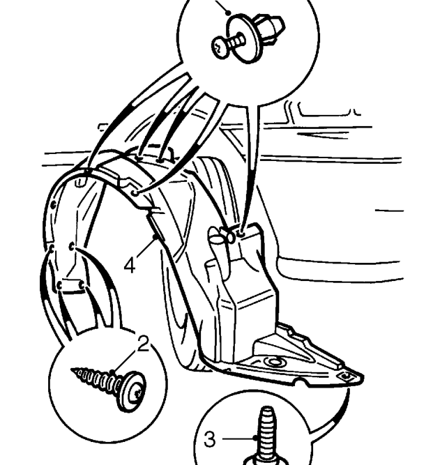 Front wheel arch liner – Raise front of vehicle, one side.