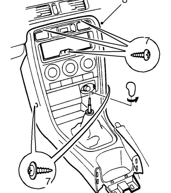Front console – Release hazard and heated rear screen switches from console. Disconnect multiplugs and rem